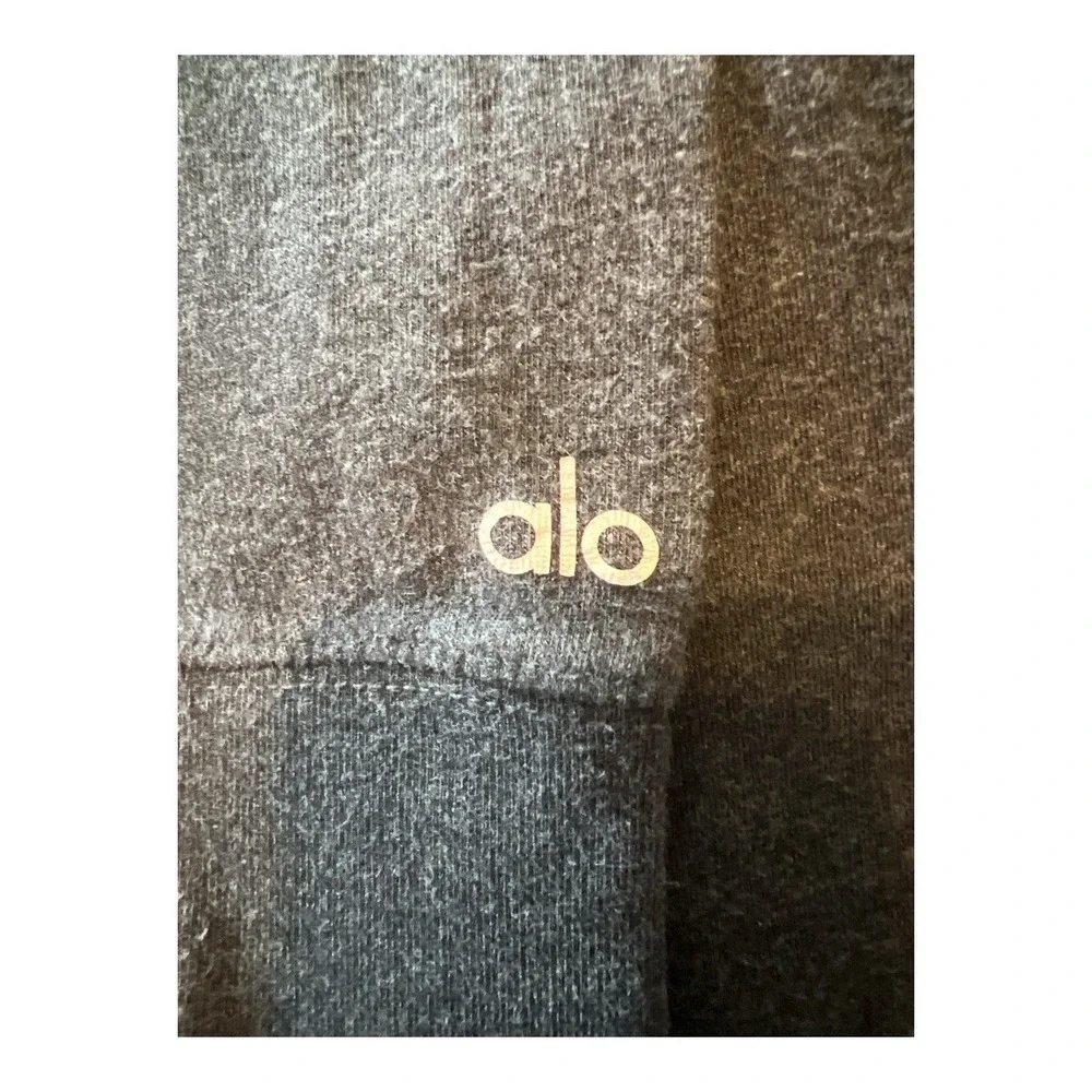 Alo Yoga Pullover‎ Hoodie Unisex Est XL Charcoal Gray Lace-Up Neck